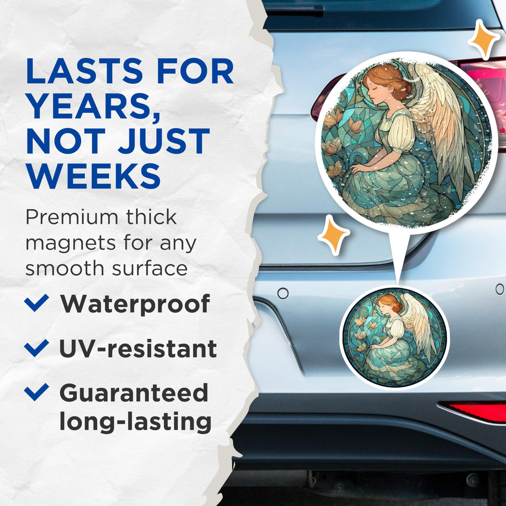 (2 Pack) Angel Magnets - Stained Glass Angel Decor - Angel Art Refrigerator Magnets - 5" On Longest Side - Premium Magnet - for Cars, Refrigerators, Toolboxes, Lockers - Made in USA - MAG15453