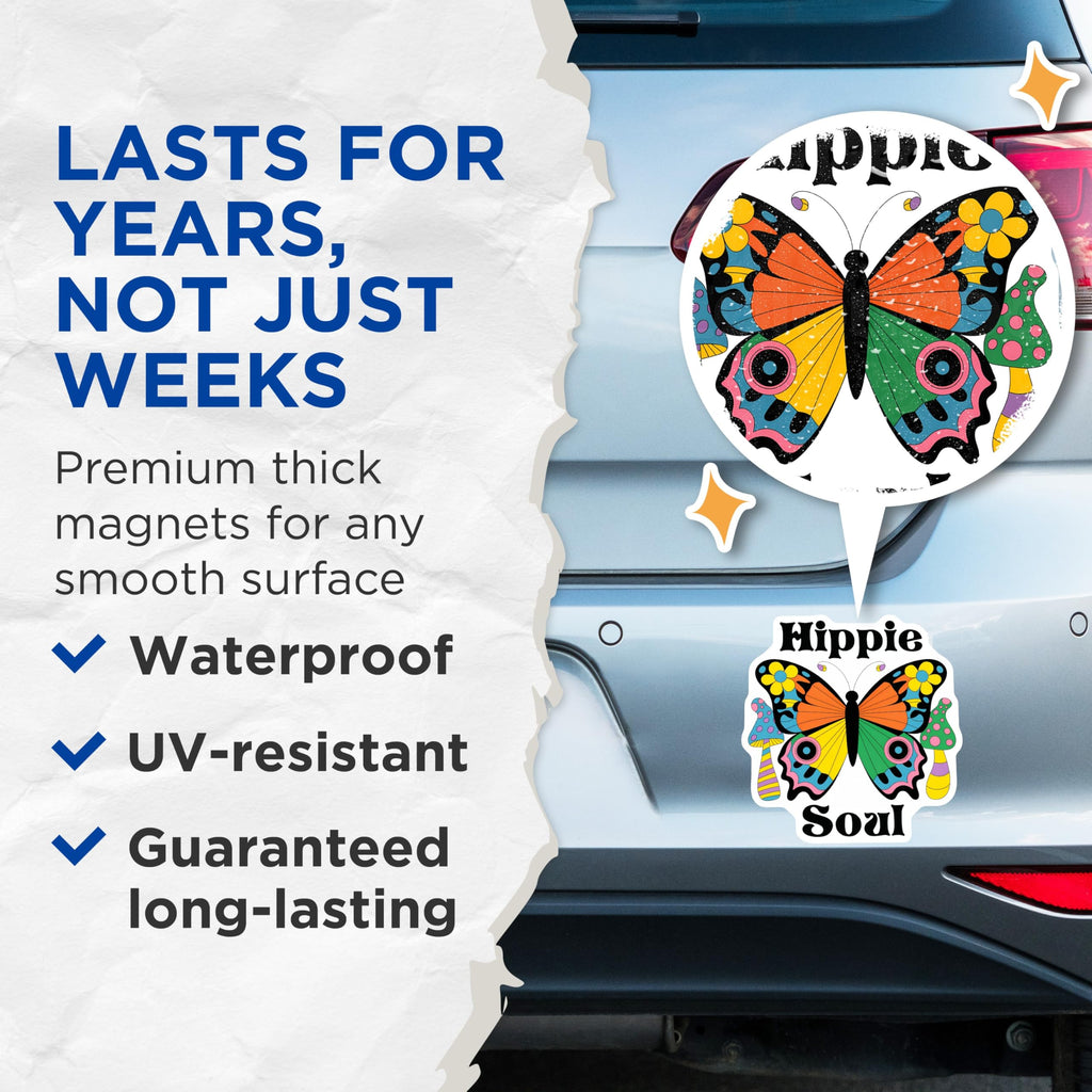 (2 Pack) Hippie Soul Magnets - Butterfly Decor - Retro Mushroom Magnets - 5" On Longest Side - Premium Magnet - for Cars, Refrigerators, Toolboxes, Lockers - Made in USA - MAG15380