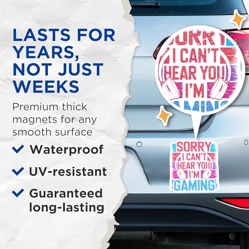 (2 Pack) Sorry I Cant Hear You Im Gaming Magnets - Funny Gamer Magnets - Gaming Room Decor Magnets - 5" On Longest Side - for Cars, Refrigerators, Toolboxes, Lockers - Made in USA MAG3566