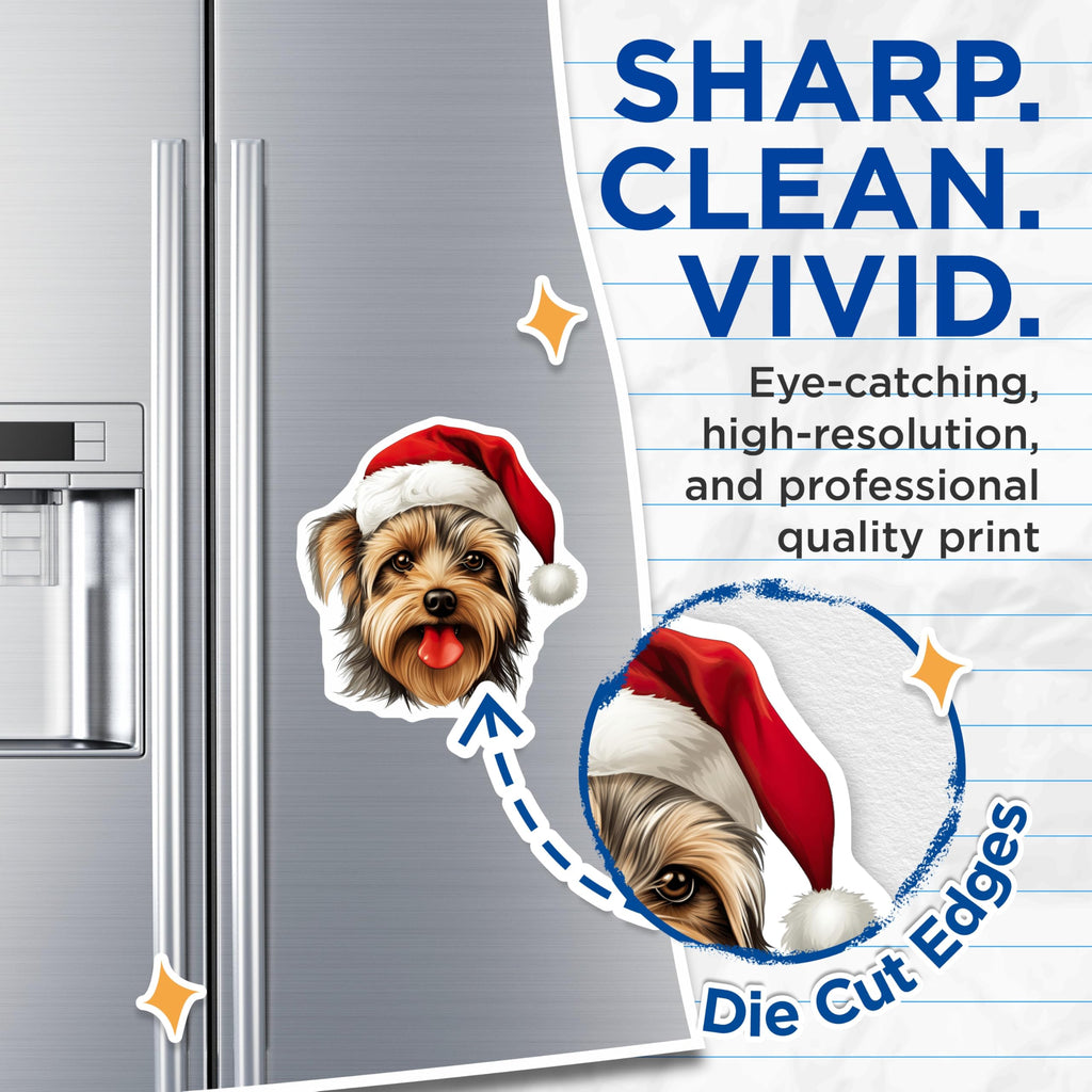 (2 Pack) Christmas Yorkie Dog Magnets - Santa Hat Yorkshire Terrier Decoration - Merry Canine Fridge Accent - 5 Inches On Longest Side - Thick Durable Magnet - Made in USA - MAG24960