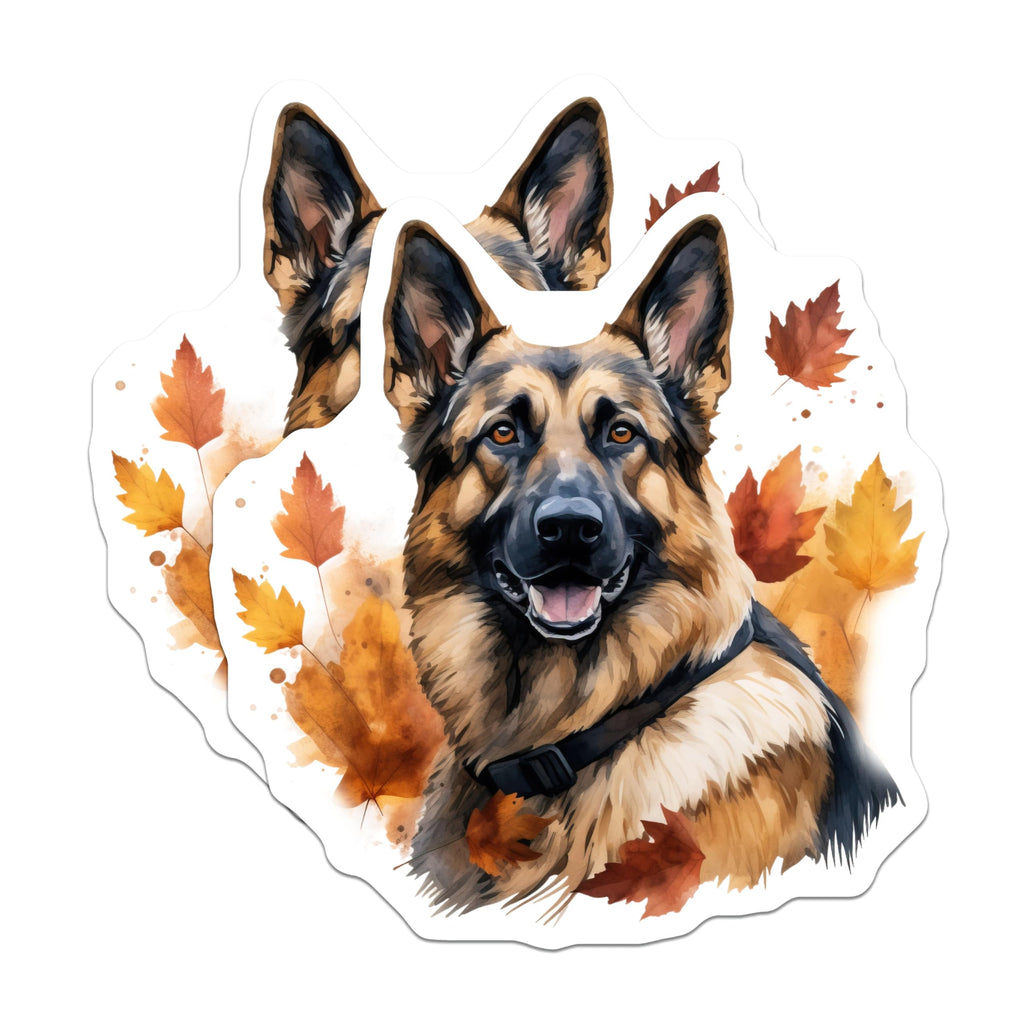 (2 Pack) German Shepherd Magnets - Autumn Dog Lover Decor - Fall Foliage Pet Art - 5 Inches On Longest Side - Thick Durable Magnet - Made in USA - MAG29790