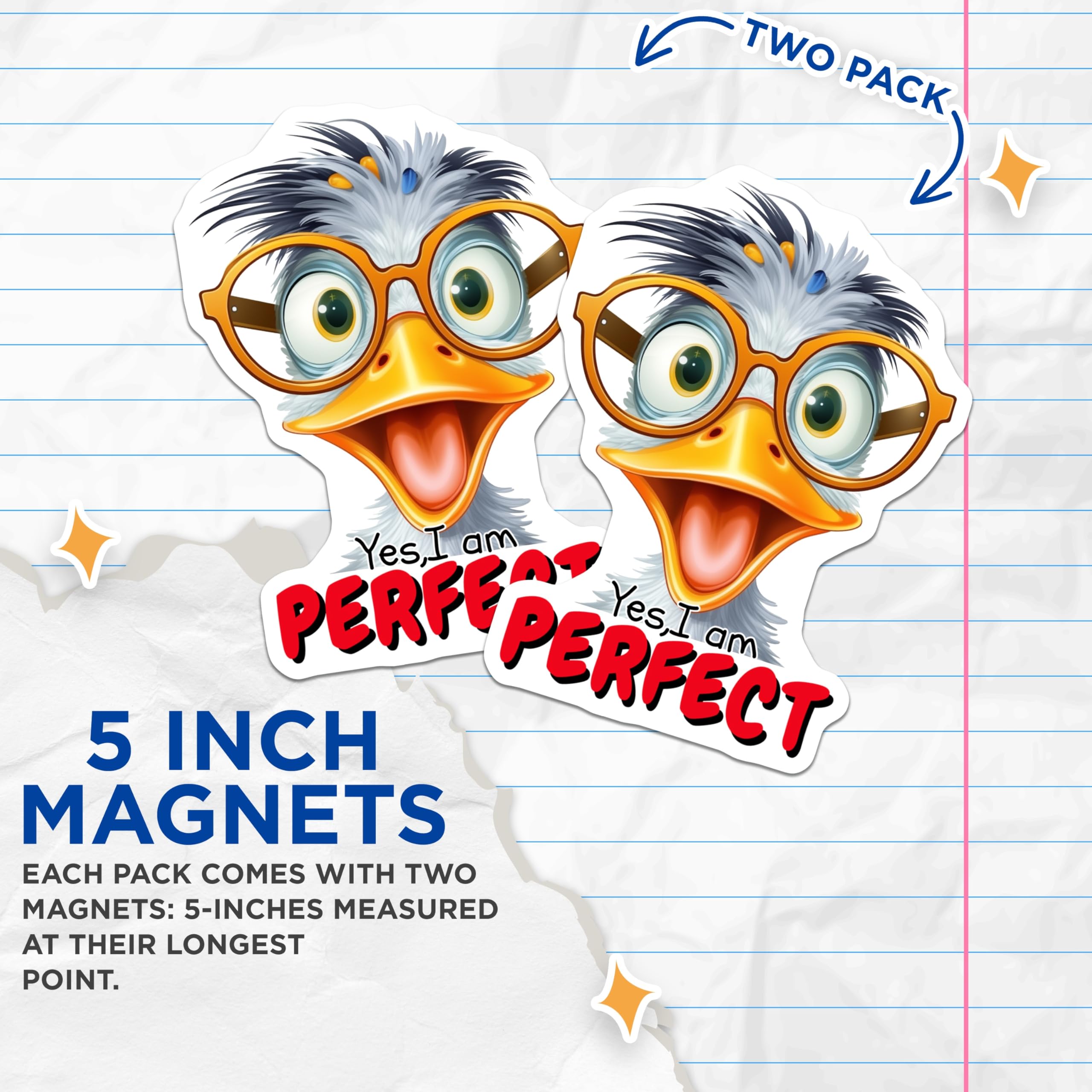 (2 Pack) Quirky Cartoon Duck Magnets - Eyeglasses Animal Character Art - Sarcastic Quote Refrigerator Locker Decor - 5 Inches On Longest Side - Thick Durable Magnet - Made in USA - MAG21793