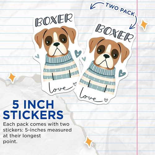 (2 Pack) Boxer Dog Stickers - Cute Animal Art - Dog Lover Gift Decal - 5" On Longest Side - Sticks to Smooth Flat Surfaces - Made in USA - BMCS7293