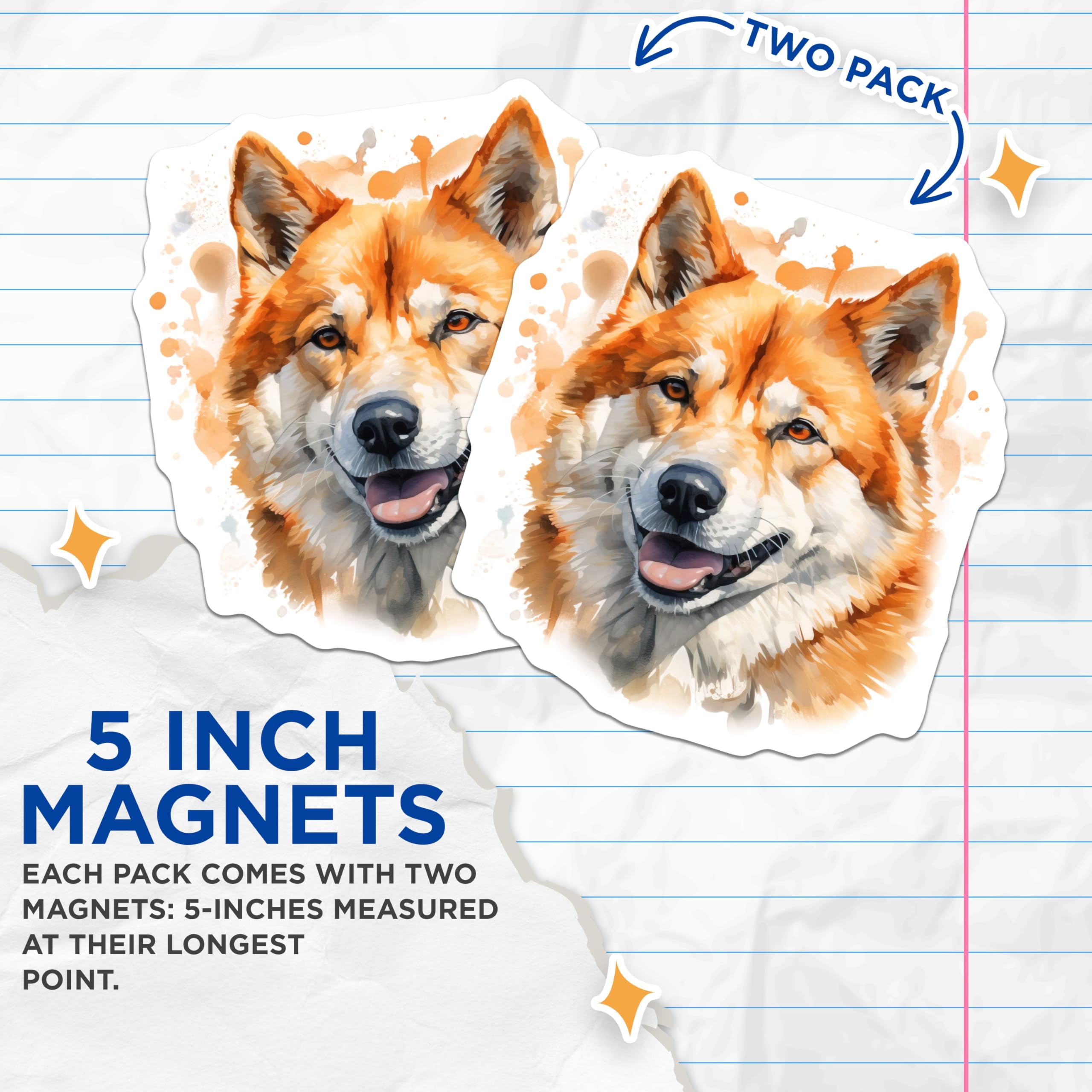 (2 Pack) Shiba Inu Magnets - Watercolor Dog Art - Dog Lover Home Decor - 5 Inches On Longest Side - Thick Durable Magnet - Made in USA - MAG28066