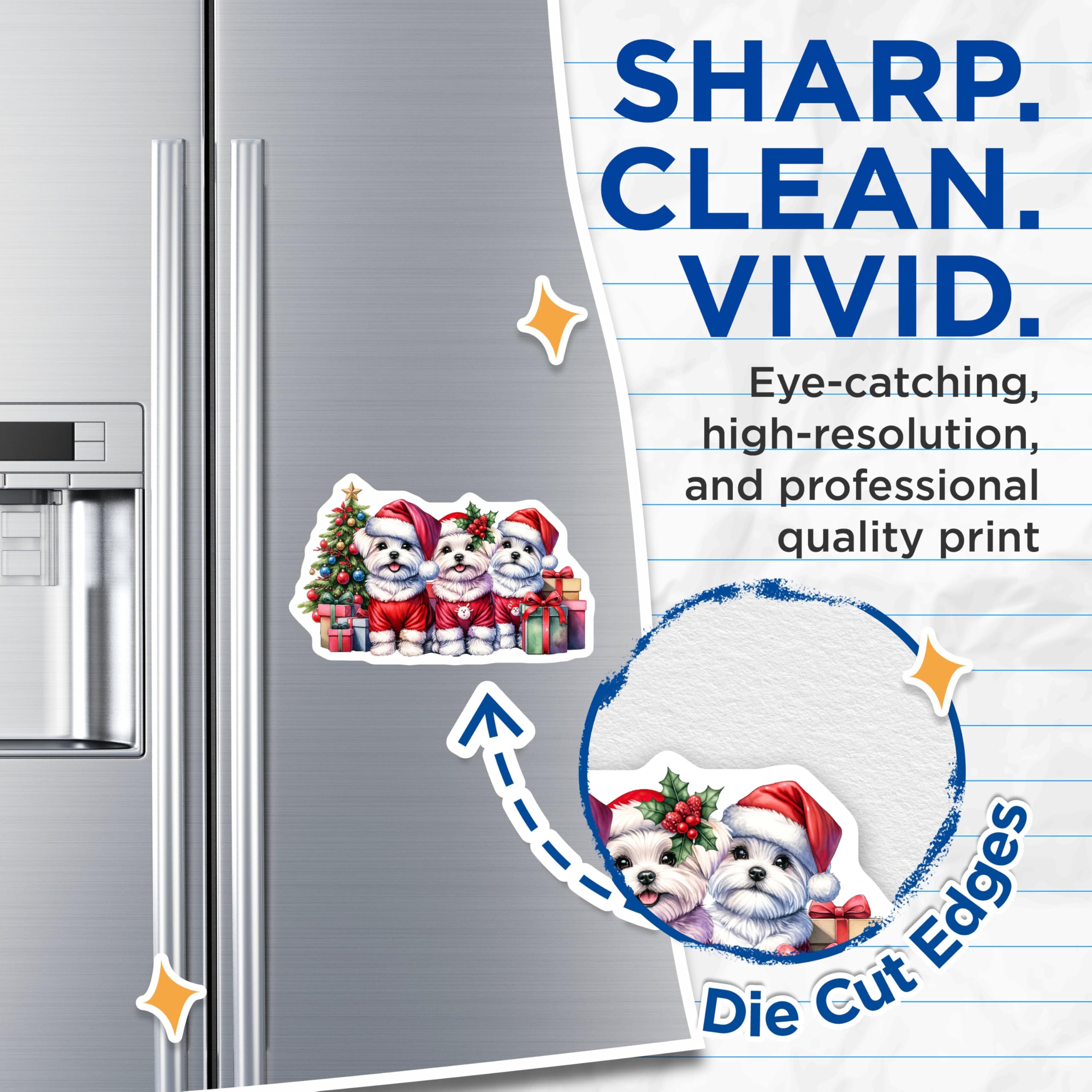 (2 Pack) Christmas Maltese Dog Magnets - Cute Puppy Holiday Decor - Santa Hat Pet Lover Fridge Accessory - 5 Inches On Longest Side - Thick Durable Magnet - Made in USA - MAG28329