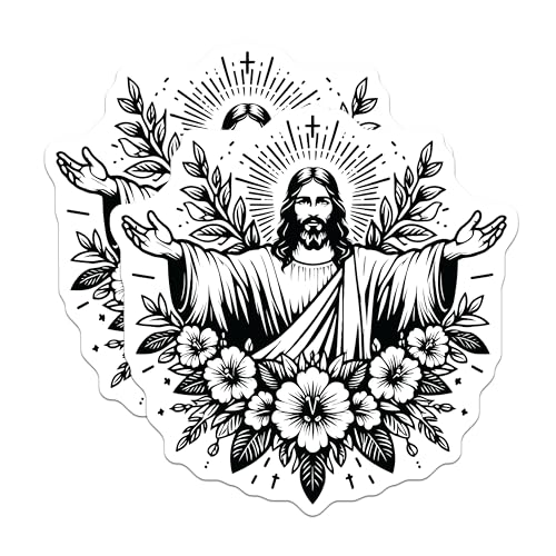 (2 Pack) Sacred Jesus Stickers - Inspirational Faith - Religious Symbol - 5" On Longest Side - Sticks to Smooth Flat Surfaces - Made in USA - BMCS7318