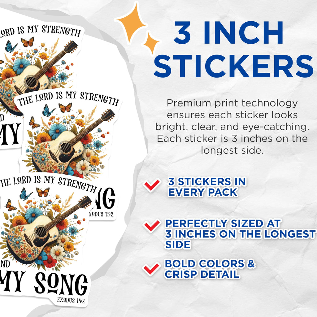 (3 Pack) Guitar Verse Decals - Christian Laptop - Floral Guitar Decals - 3 Inches On Longest Side - Easy Peel & Apply - Made in USA - 3MCS2522