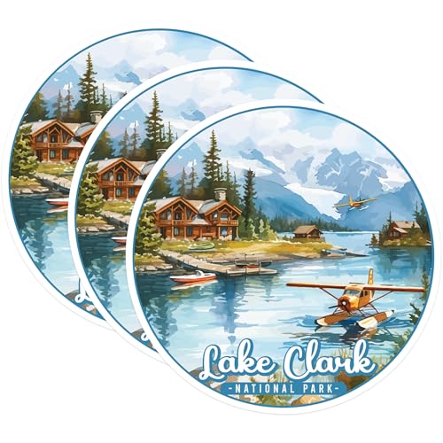 (3 Pack) Lake Clark Decals - National Park Stickers - Seaplane Decal - 3 Inches On Longest Side - Easy Peel & Apply - Made in USA - 3MCS0507
