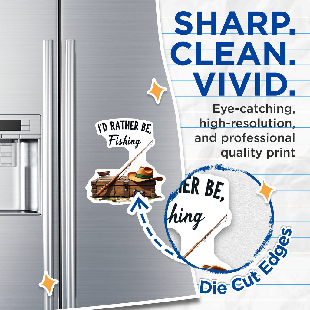 (2 Pack) Angler Hobby Magnets - I'd Rather Be Fishing Slogan - Outdoorsman Refrigerator Decor for Dad - 5 Inches On Longest Side - Thick Durable Magnet - Made in USA - MAG36150