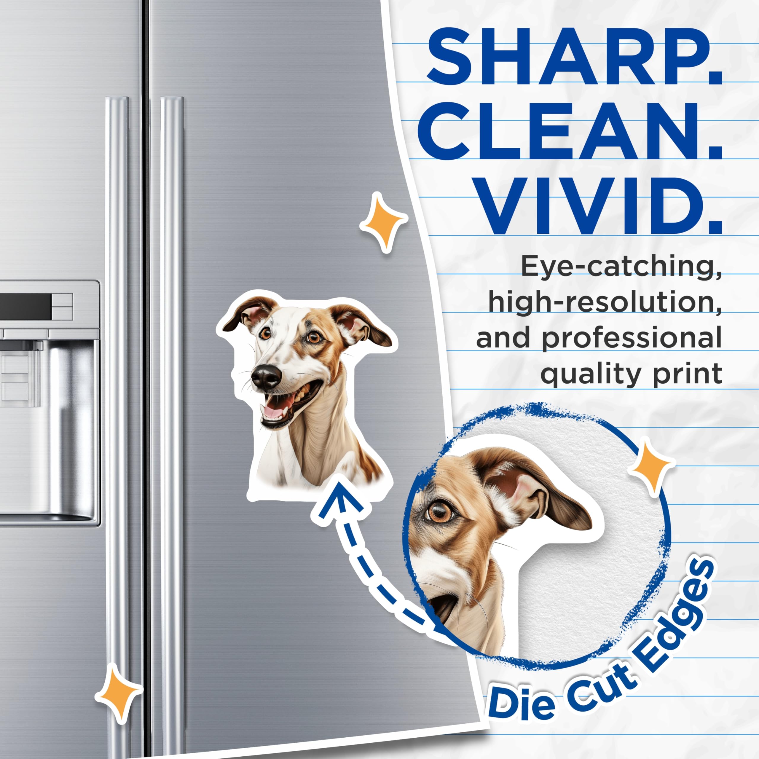 (2 Pack) Happy Greyhound Magnets - Smiling Whippet Dog Art - Pet Animal Lover Decor for Dog Mom Dad Home Fridge - 5 Inches On Longest Side - Thick Durable Magnet - Made in USA - MAG23808
