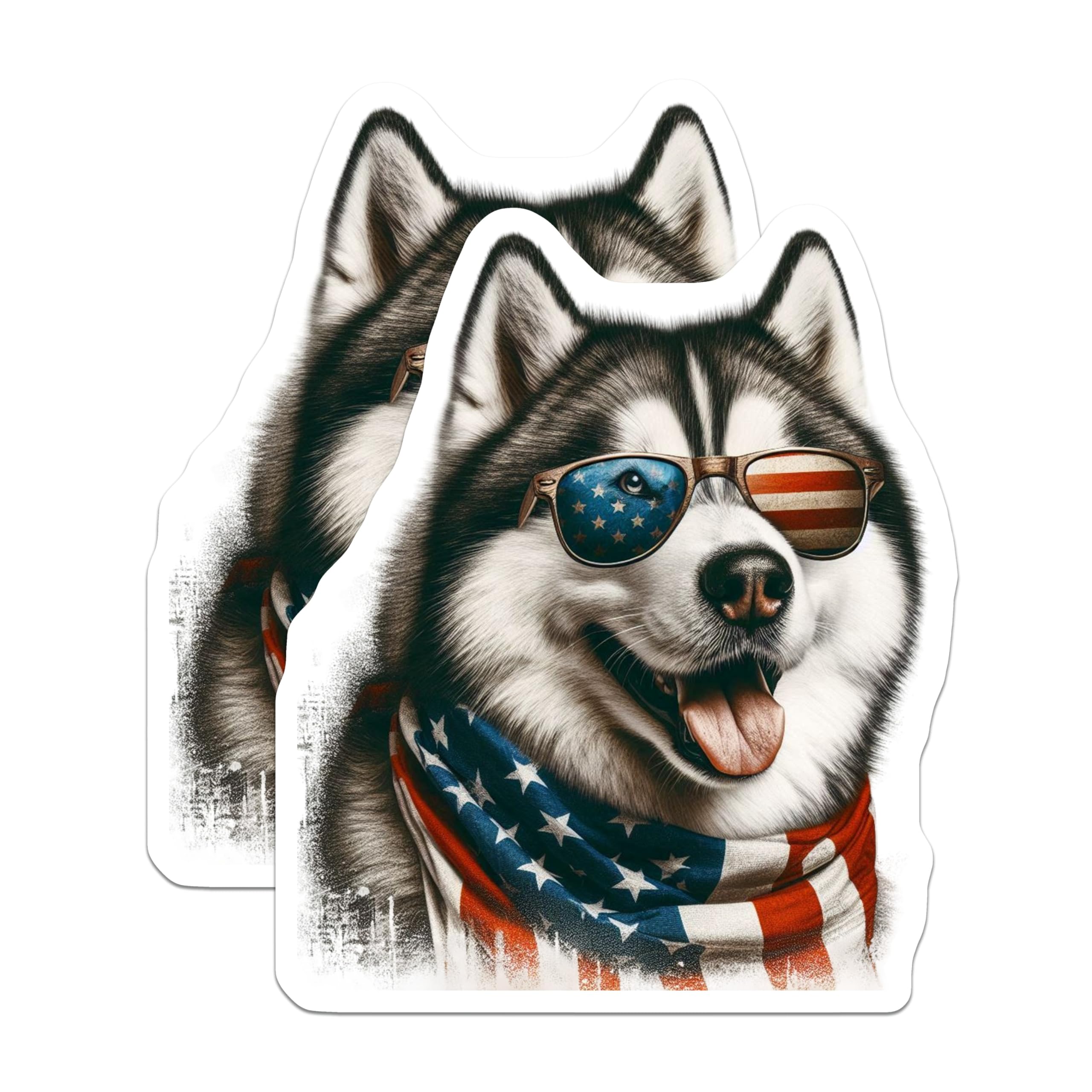 (2 Pack) Husky Dog Magnets - Patriotic Pup Decor - American Flag Canine Magnet - 5" On Longest Side - Premium Magnet - for Cars, Refrigerators, Toolboxes, Lockers - Made in USA - MAG15350