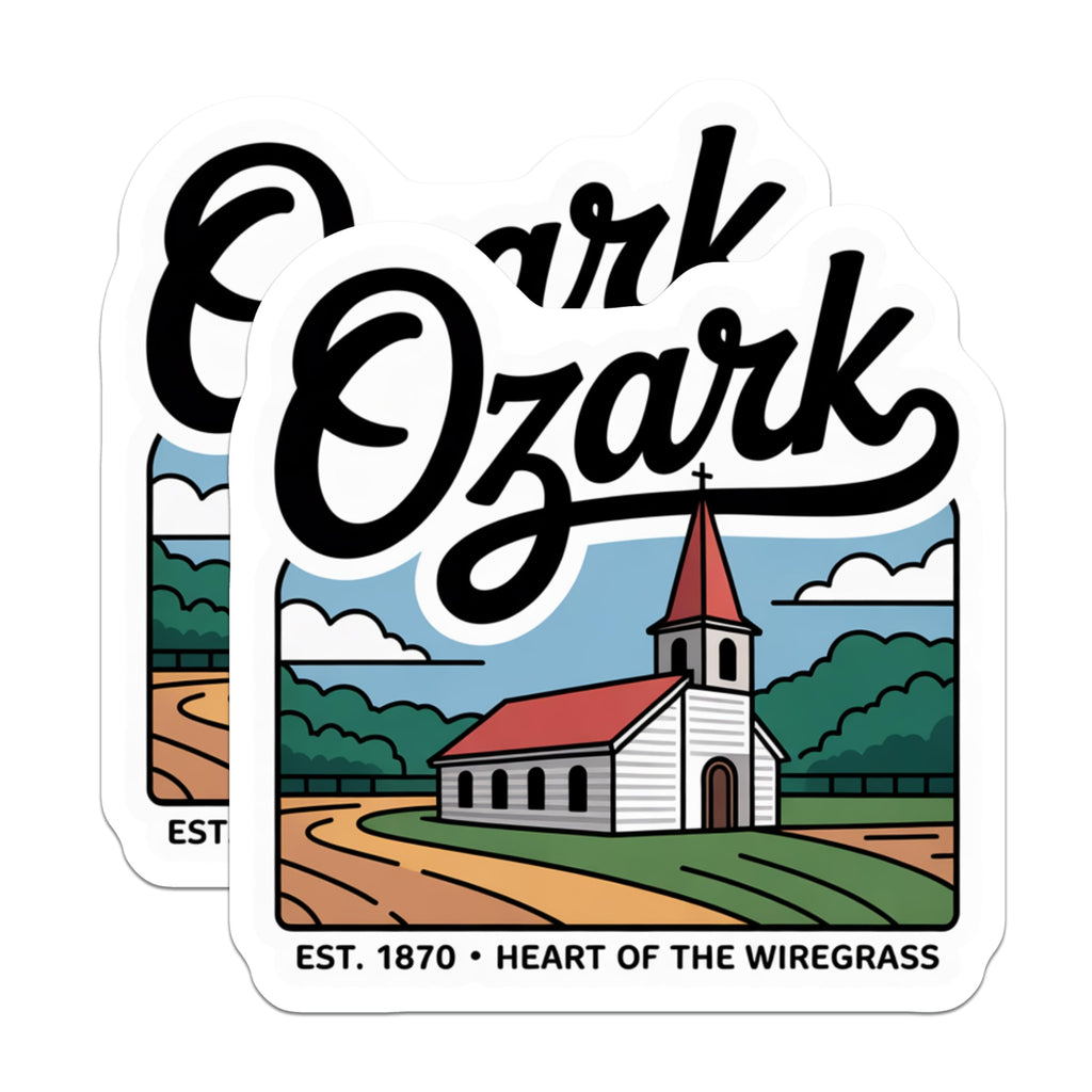 (2 Pack) Ozark Alabama Magnets - Heart of Wiregrass Landmark - Historic Church Est 1870 Refrigerator Souvenir - 5 Inches On Longest Side - Thick Durable Magnet - Made in USA - MAG19077
