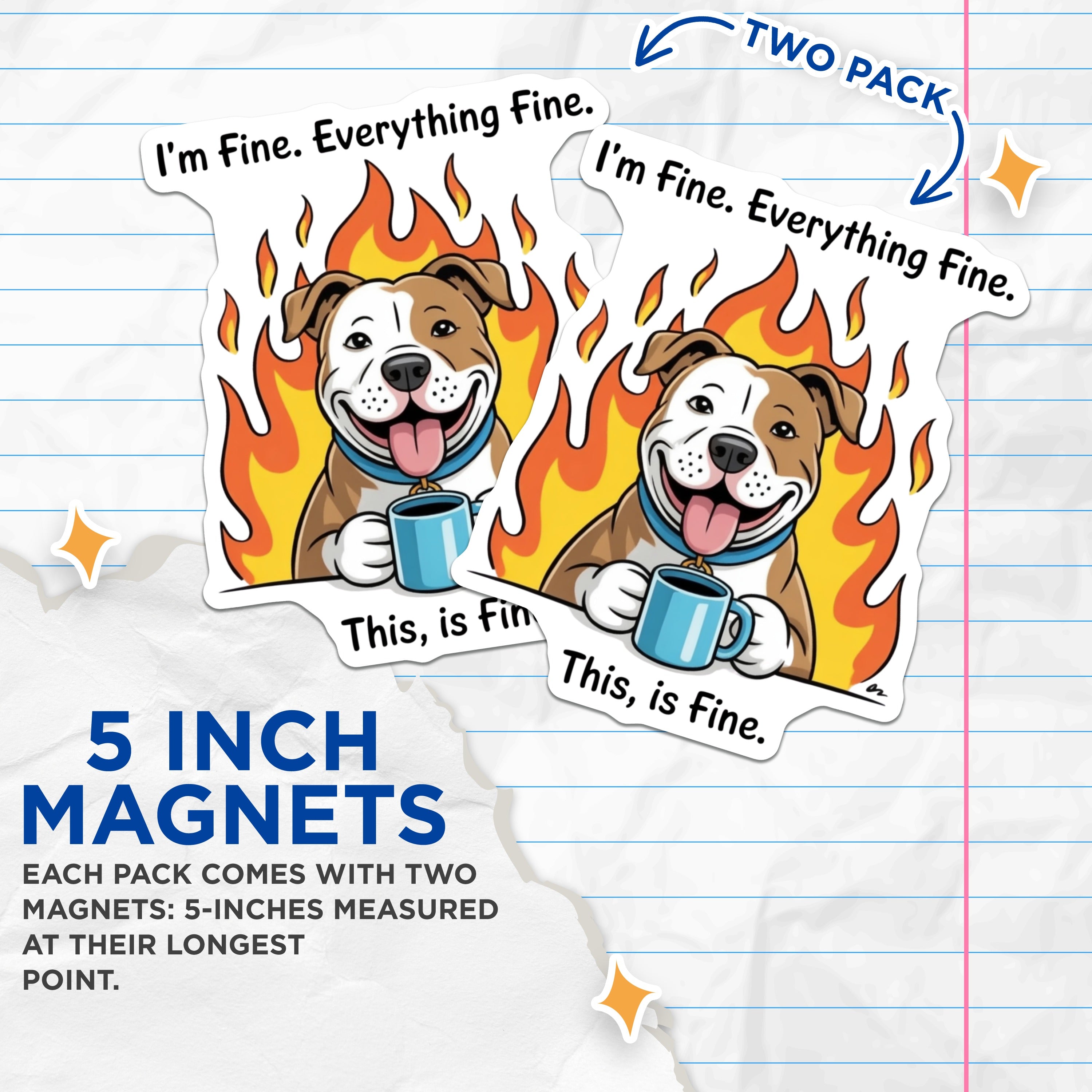 (2 Pack) This is Fine Meme Magnets - Funny Dog Coffee Lover Pitbull - Sarcastic Refrigerator Locker Accent - 5 Inches On Longest Side - Thick Durable Magnet - Made in USA - MAG37824