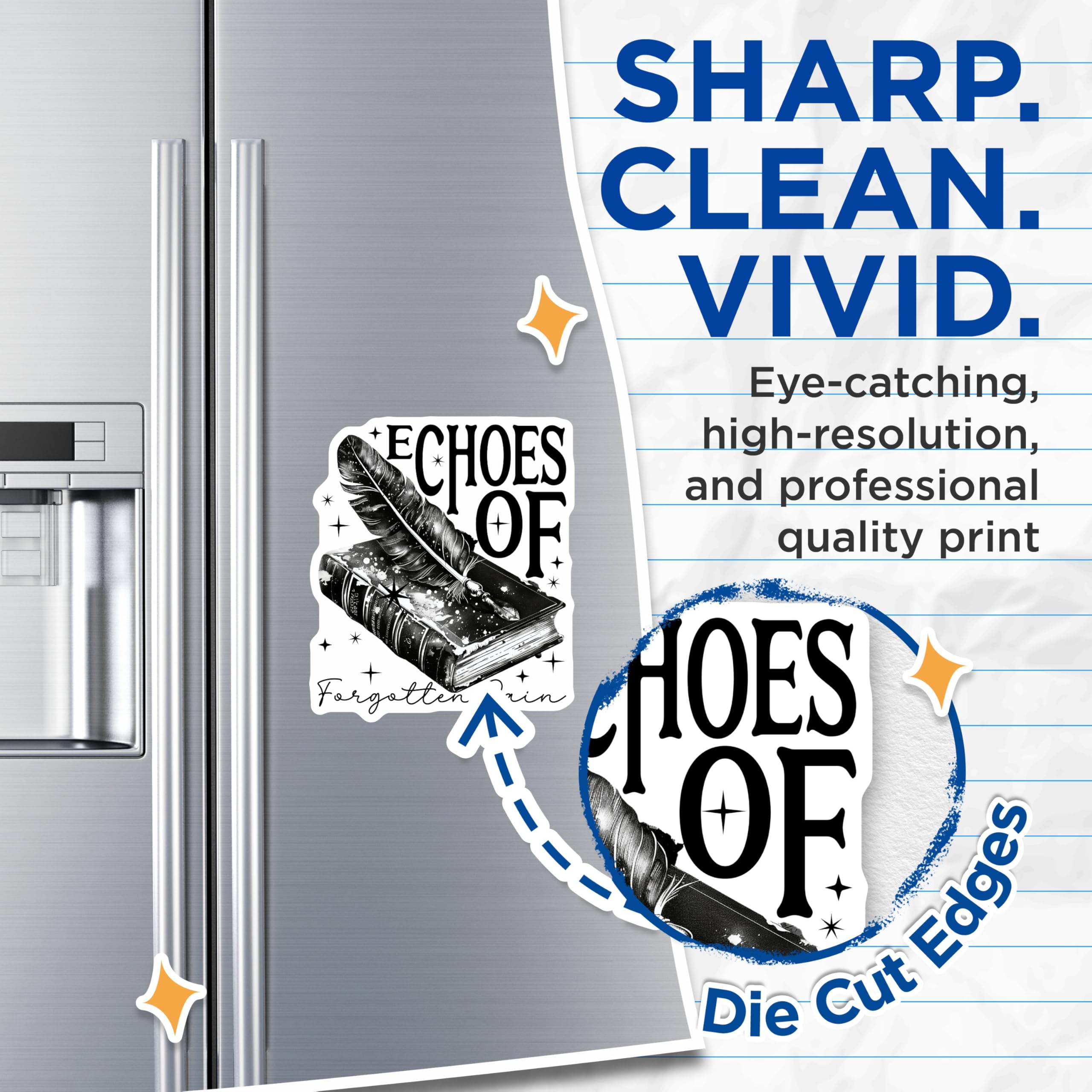 (2 Pack) Echoes of Forgotten Pain Magnets - Book and Quill Art Magnets - Literary Decor Magnets for Writers - 5" On Longest Side - for Cars, Refrigerators, Toolboxes, Lockers - Made in USA BMCS3447