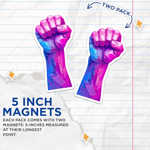 (2 Pack) Empowerment Fist Magnets - Multicolor Geometric Art - Inspirational 3D Fist Design Magnets - 5" On Longest Side - for Cars, Fridges, Toolboxes - Made in USA - MAG6585