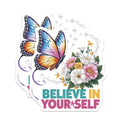 (2 Pack) Believe in Yourself Stickers - Butterfly and Flowers - Motivational Quote - 5" On Longest Side - Sticks to Smooth Flat Surfaces - Made in USA - BMCS8609
