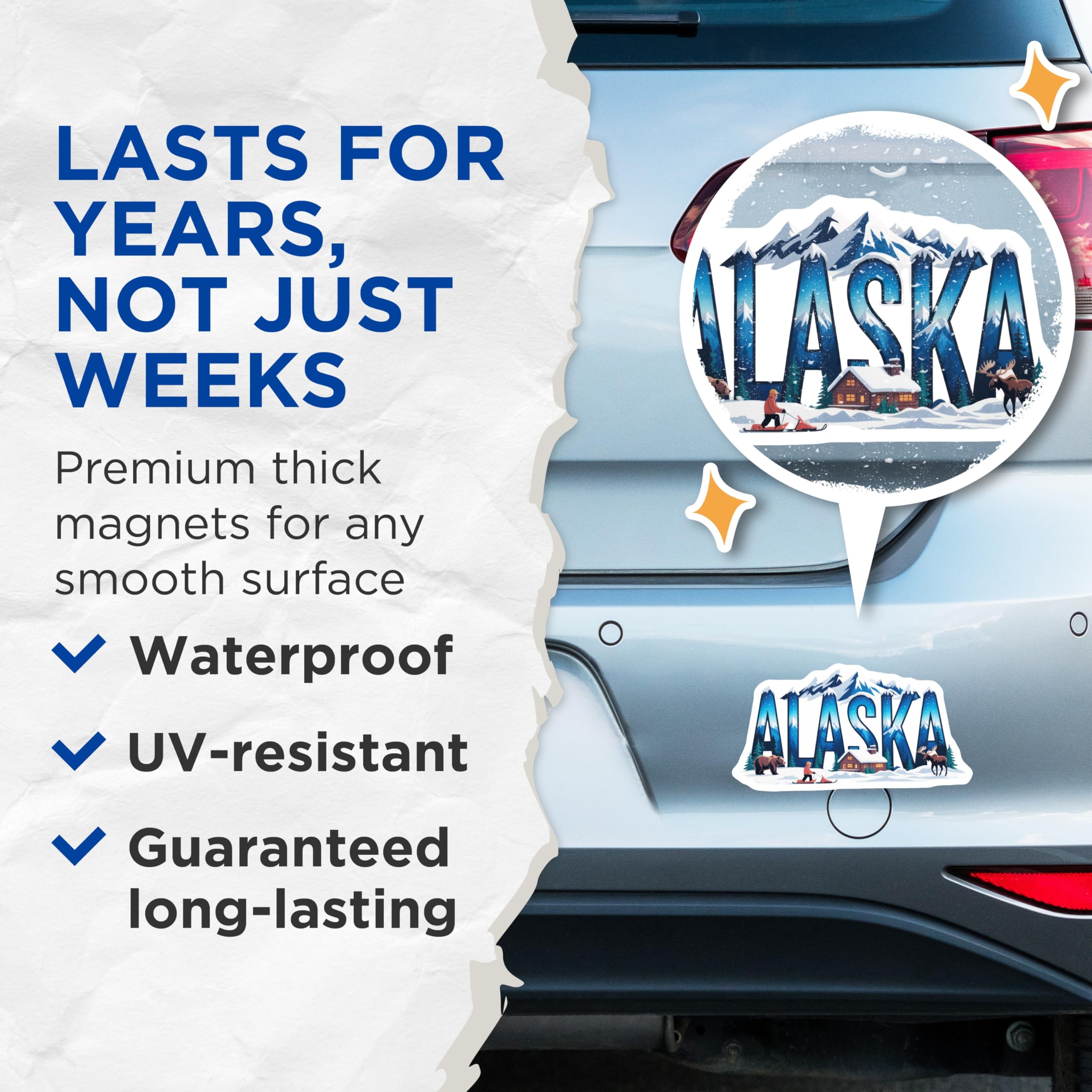 (2 Pack) Alaska Magnets - Travel Souvenir - Alaskan Adventure Fridge Magnets - 5" On Longest Side - Premium Magnet - for Cars, Refrigerators, Toolboxes, Lockers - Made in USA - MAG17726