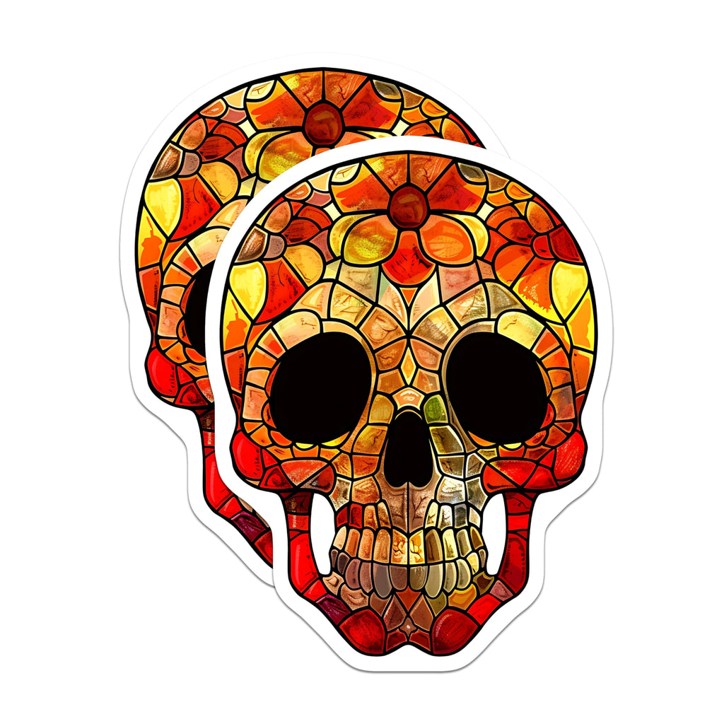 (2 Pack) Skull Magnets - Stained Glass - Colorful Sugar Skull - 5" On Longest Side - Premium Magnet - for Cars, Refrigerators, Toolboxes, Lockers - Made in USA - MAG17111