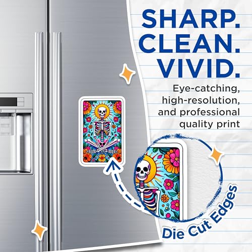 (2 Pack) Skull Flower Design Magnet - Vibrant Day of The Dead Decor - 5" On Longest Side - Sticks to Smooth Flat Surfaces - Made in USA - MAG9411