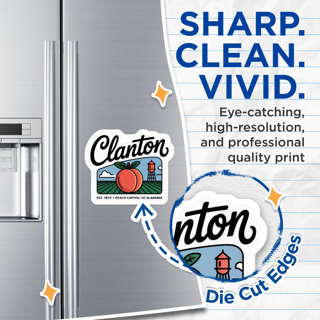 (2 Pack) Clanton Alabama Magnets - Peach Capital - Souvenir Fridge Magnets - 5" On Longest Side - Premium Magnet - for Cars, Refrigerators, Toolboxes, Lockers - Made in USA - MAG17539