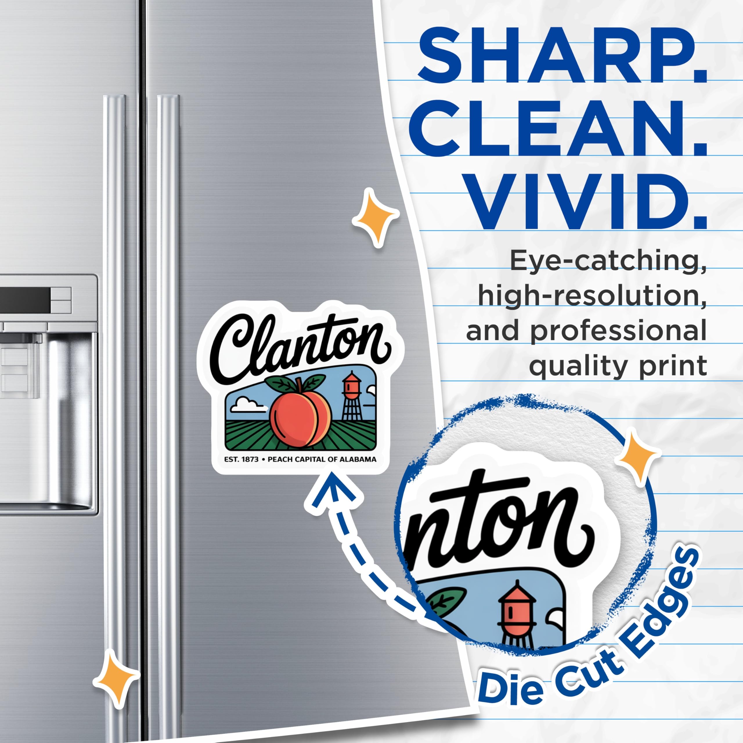 (2 Pack) Clanton Alabama Magnets - Peach Capital - Souvenir Fridge Magnets - 5" On Longest Side - Premium Magnet - for Cars, Refrigerators, Toolboxes, Lockers - Made in USA - MAG17539