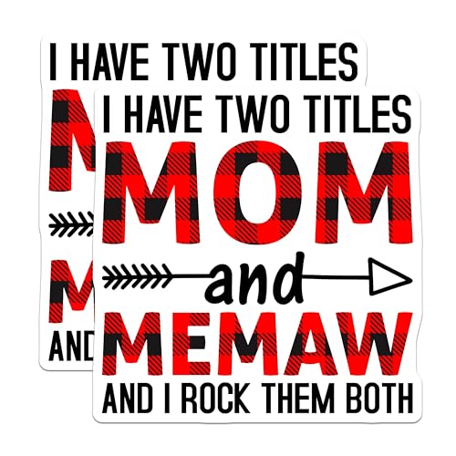 (2 Pack) Mom and Memaw Stickers - Funny Mom Stickers - Plaid Mom Stickers - 5" On Longest Side - Sticks to Smooth Flat Surfaces - Made in USA - BMCS5752