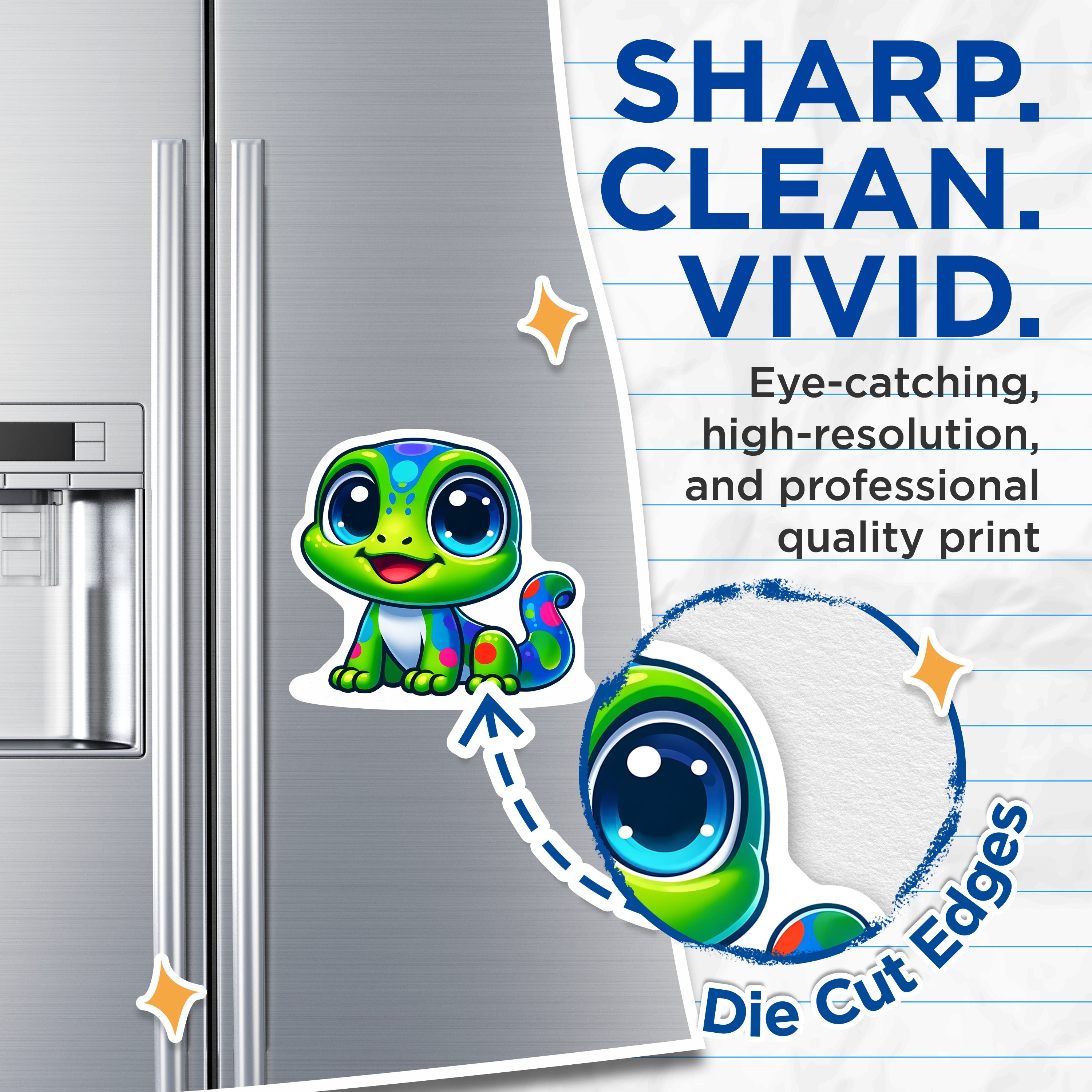 (2 Pack) Kawaii Gecko Magnets - Cute Spotted Lizard - Vibrant Reptile Decor - Happy Animal Fridge Locker Magnet - 5 Inches On Longest Side - Thick Durable Magnet - Made in USA - MAG38225