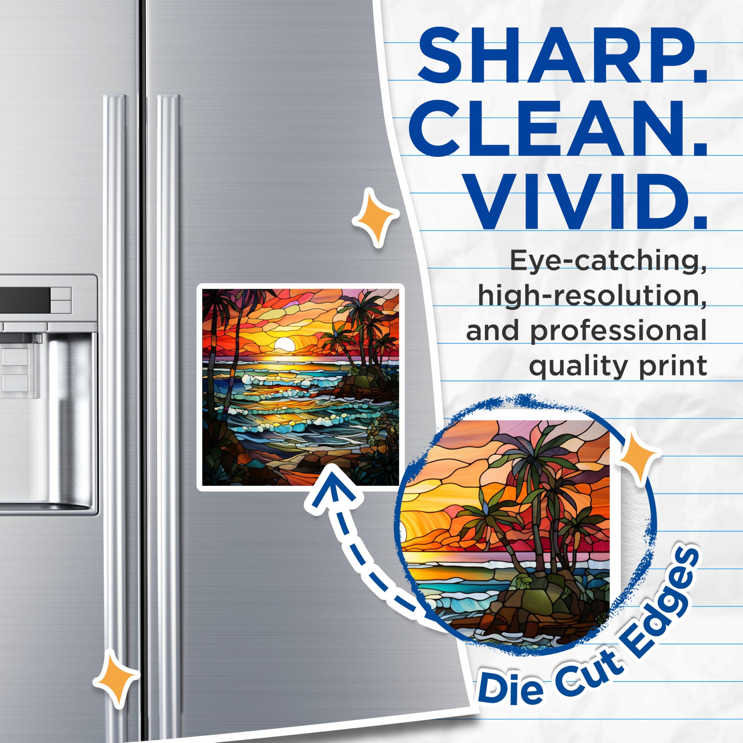 (2 Pack) Stained Glass Ocean Magnets - Tropical Sunset Coastal Decor - Beach Scene Fridge Magnets - 5 Inches On Longest Side - Thick Durable Magnet - Made in USA - MAG28800