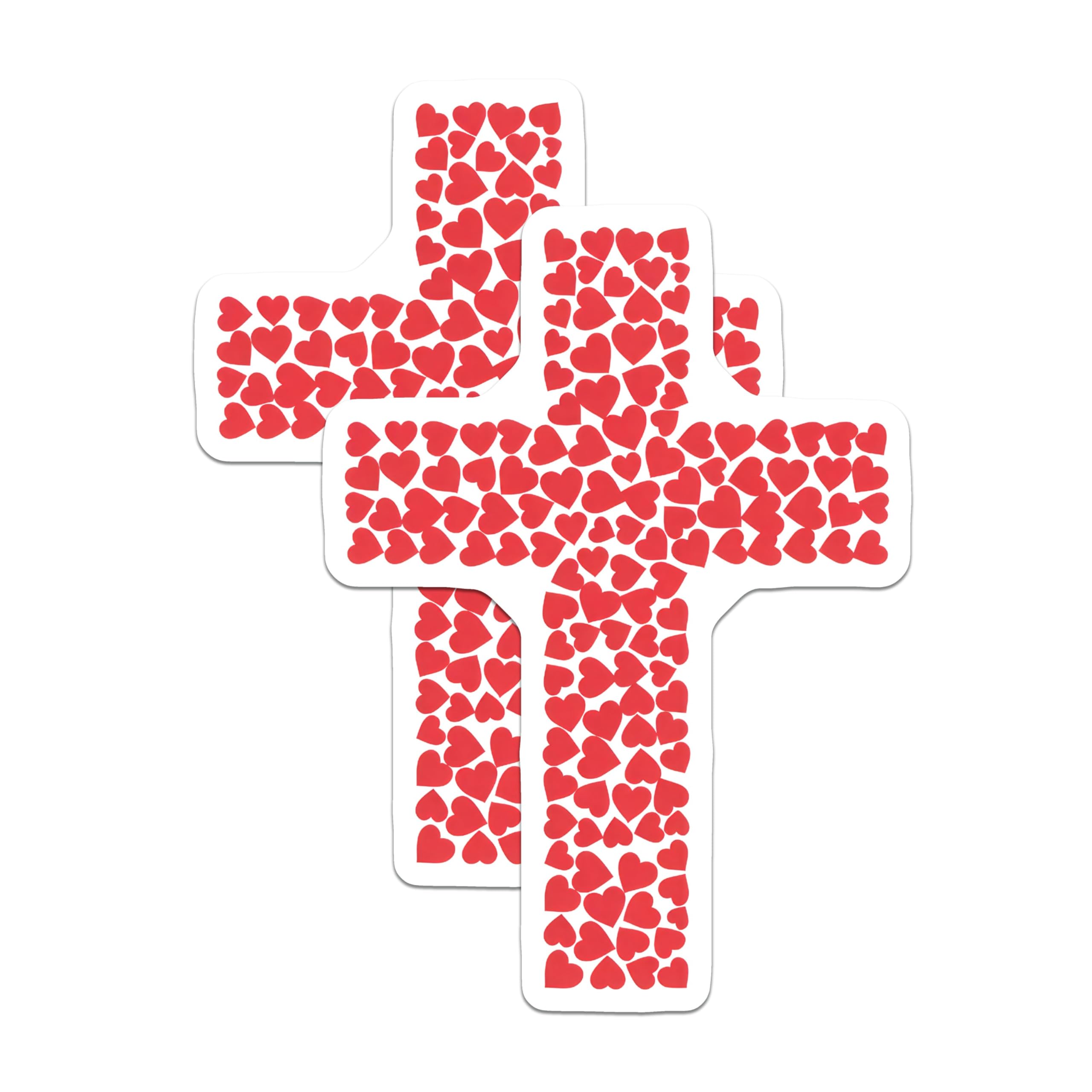 (2 Pack) Heart Cross Stickers - Religious Heart Decals - 5" On Longest Side - Sticks to Smooth Flat Surfaces - Made in USA - BMCS8644 - BMCS8644