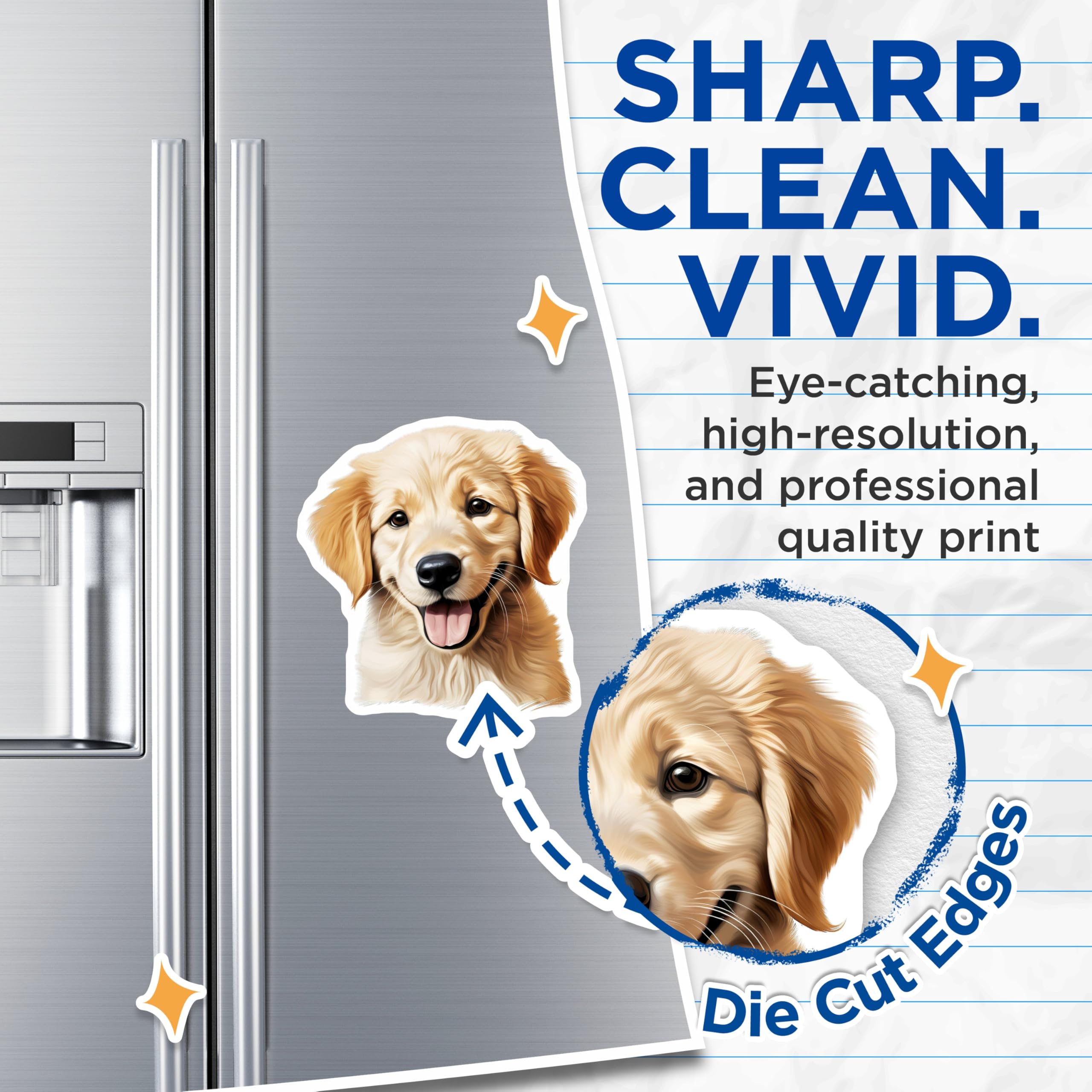 (2 Pack) Golden Retriever Puppy Magnets - Adorable Dog Breed - Canine Friend Fridge Decor - Pet Owner Accessory - 5 Inches On Longest Side - Thick Durable Magnet - Made in USA - MAG23537