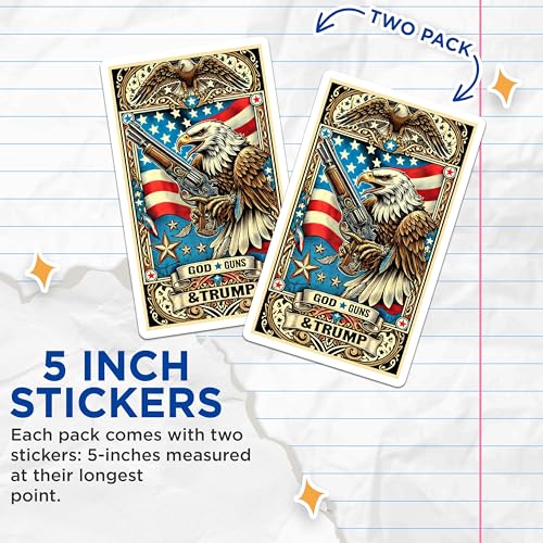 (2 Pack) Patriotic Eagle Stickers - American Flag Decal - USA Pride Sticker - 5" On Longest Side - Sticks to Smooth Flat Surfaces - Made in USA - BMCS5528