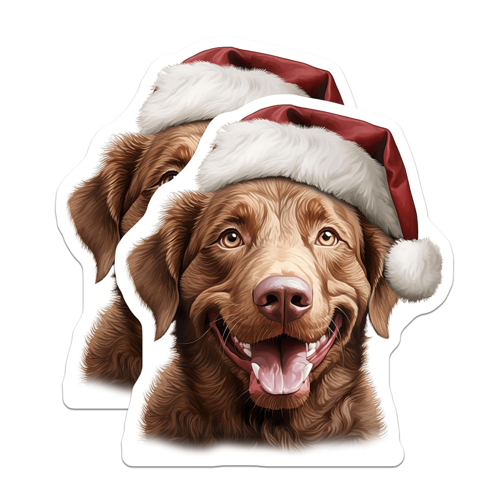 (2 Pack) Christmas Dog Magnets - Happy Retriever Fridge Decor - Santa Hat Pet Lover Magnet - 5 Inches On Longest Side - Thick Durable Magnet - Made in USA - MAG27218