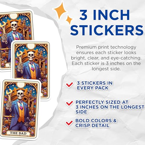 (3 Pack) Dad Mechanic Decals - Skeleton Man - Steampunk Art Decals - 3 Inches On Longest Side - Easy Peel & Apply - Made in USA - 3MCS4148