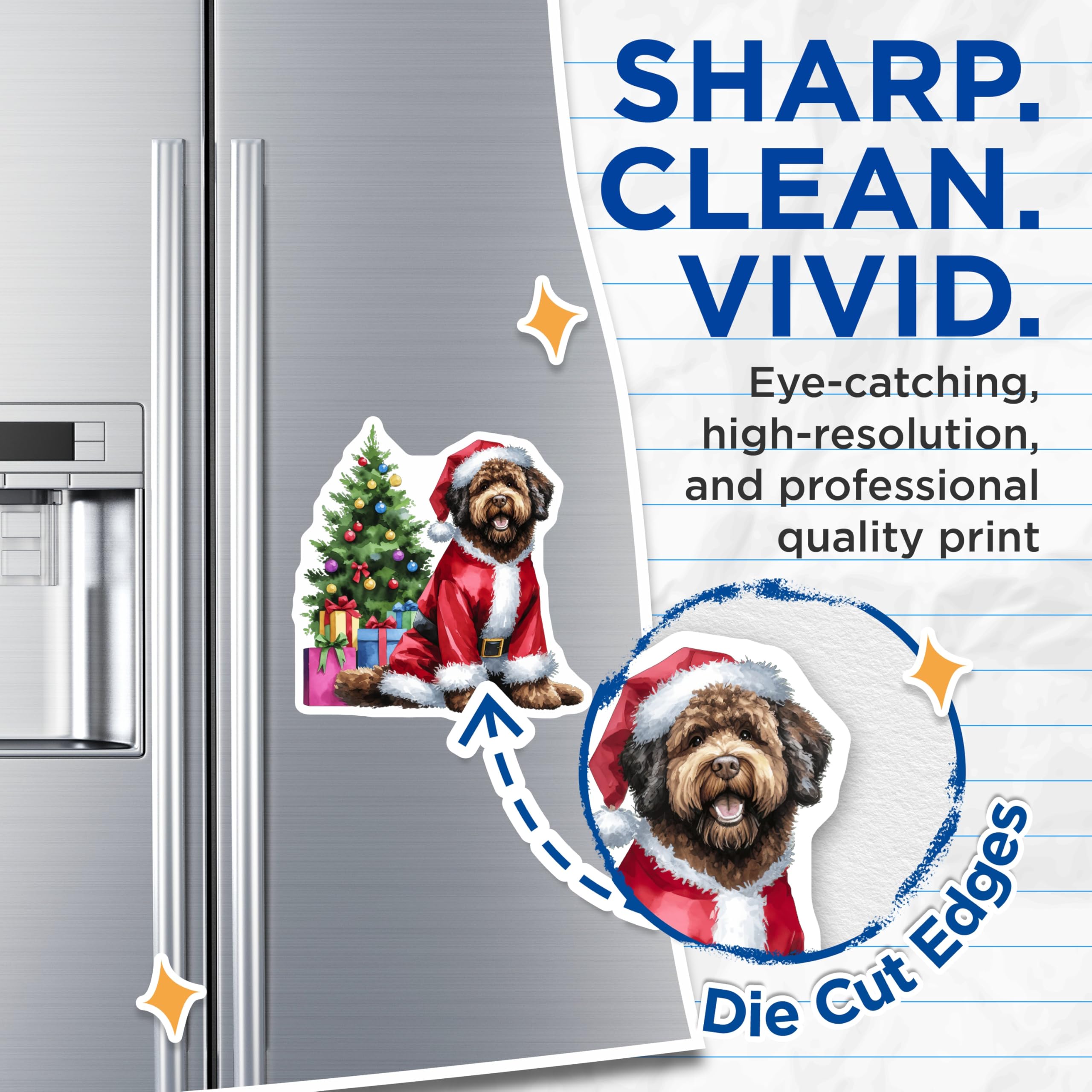 (2 Pack) Christmas Dog Magnets - Santa Goldendoodle Decor - Holiday Pet Parent Refrigerator Accent - 5 Inches On Longest Side - Thick Durable Magnet - Made in USA - MAG30348