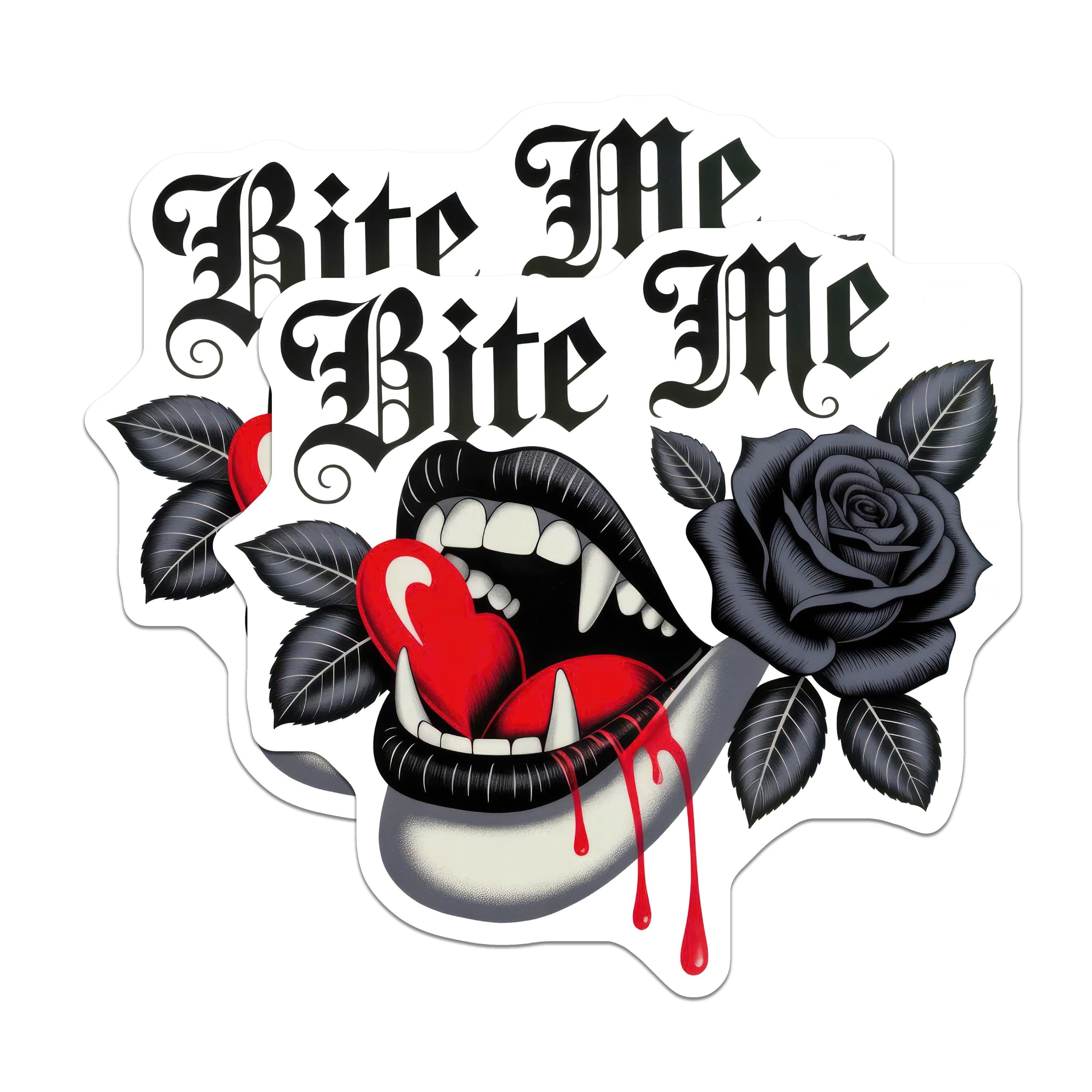 (2 Pack) Bite Me Vampire Magnets - Goth Lips Black Rose Decor - Alt Emo Refrigerator Set for Her - Edgy Kitchen Idea - 5 Inches On Longest Side - Thick Durable Magnet - Made in USA - MAG36818