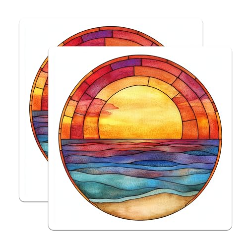 (2 Pack) Sunset Ocean Magnets - Stained Glass Look - Beach Scene Art - Coastal Decor Fridge Magnets for Kitchen and Home - 5 Inches On Longest Side - Thick Durable Magnet - Made in USA - MAG27317