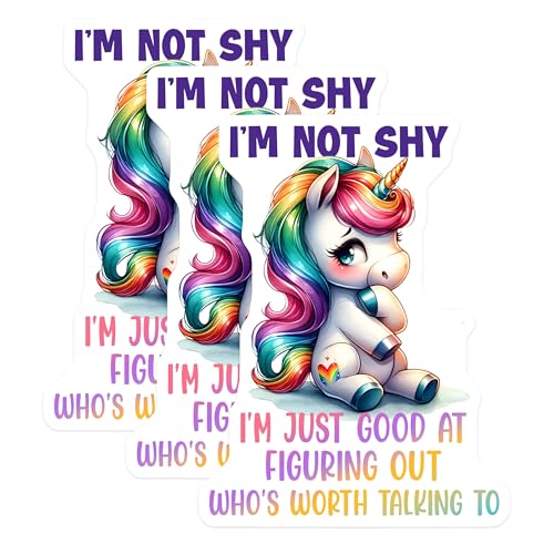 (3 Pack) Unicorn Decals - Not Shy Quote - Rainbow Mane Laptop Decal - 3 Inches On Longest Side - Easy Peel & Apply - Made in USA - 3MCS6733