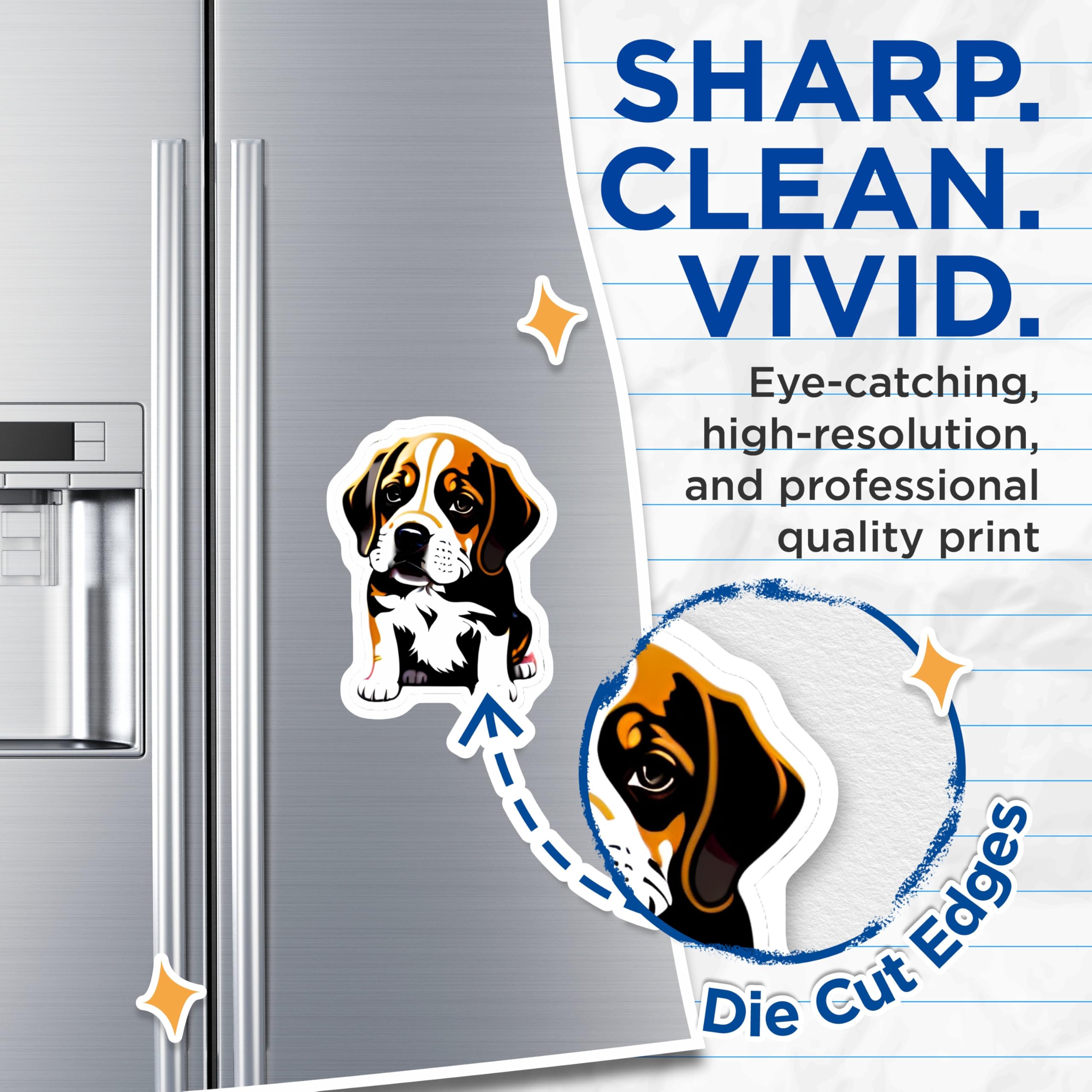 (2 Pack) Adorable Beagle Puppy Magnets - Tri Color Hound Dog Art - Pet Lover Refrigerator Locker Decor - 5 Inches On Longest Side - Thick Durable Magnet - Made in USA - MAG21484