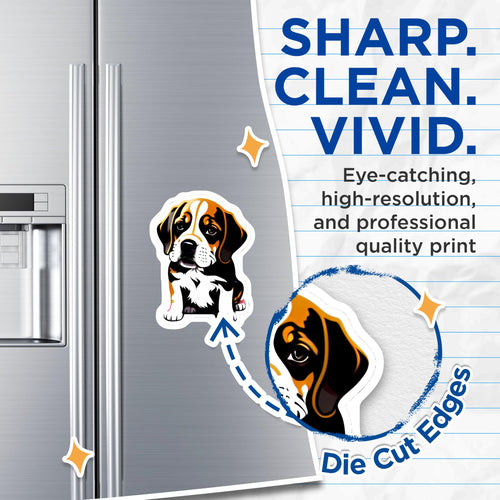 (2 Pack) Adorable Beagle Puppy Magnets - Tri Color Hound Dog Art - Pet Lover Refrigerator Locker Decor - 5 Inches On Longest Side - Thick Durable Magnet - Made in USA - MAG21484