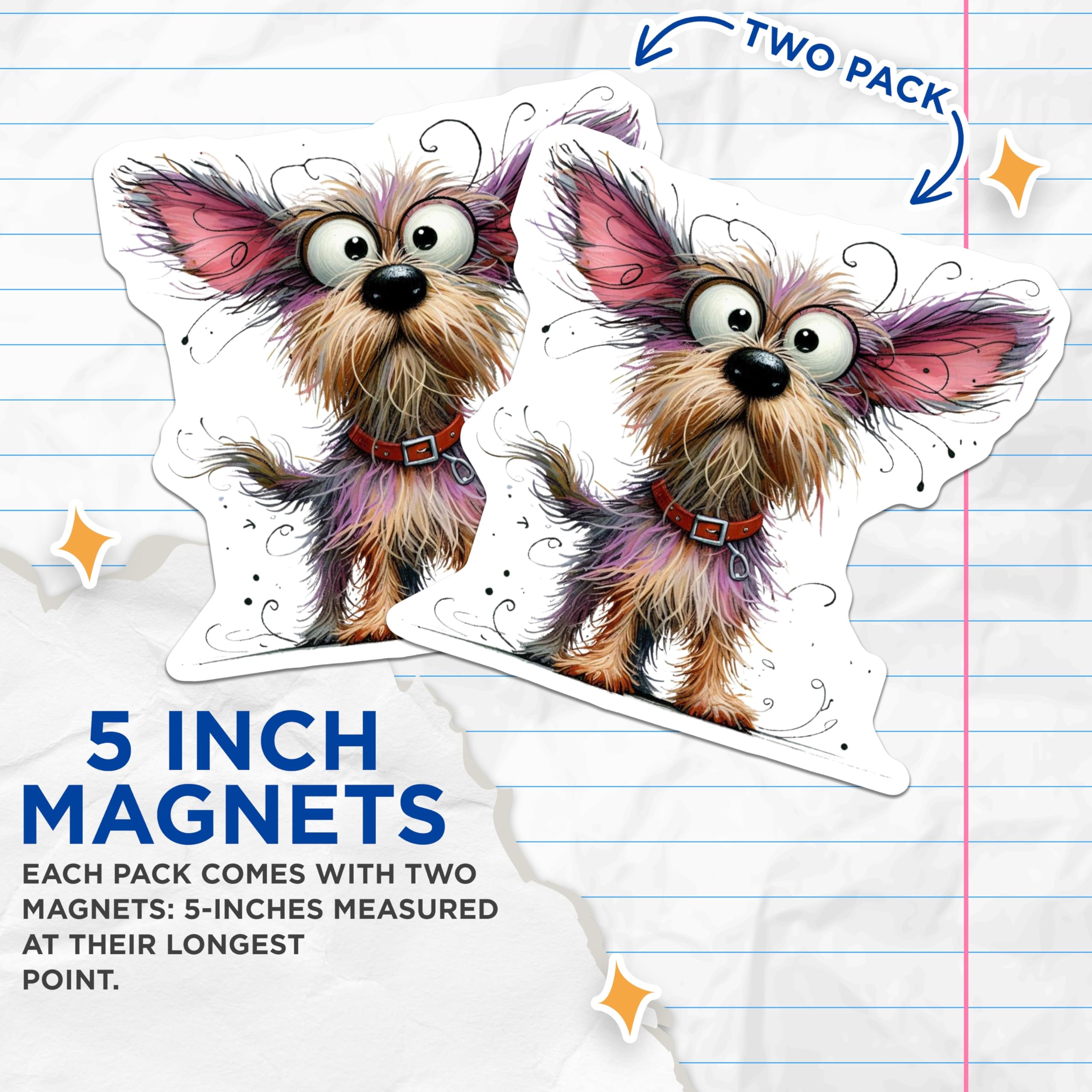 (2 Pack) Scruffy Dog Magnets - Whimsical Pet Decor - Dog Lover Kitchen Decor - Fun Refrigerator Art - Animal Lovers - 5 Inches On Longest Side - Thick Durable Magnet - Made in USA - MAG25499