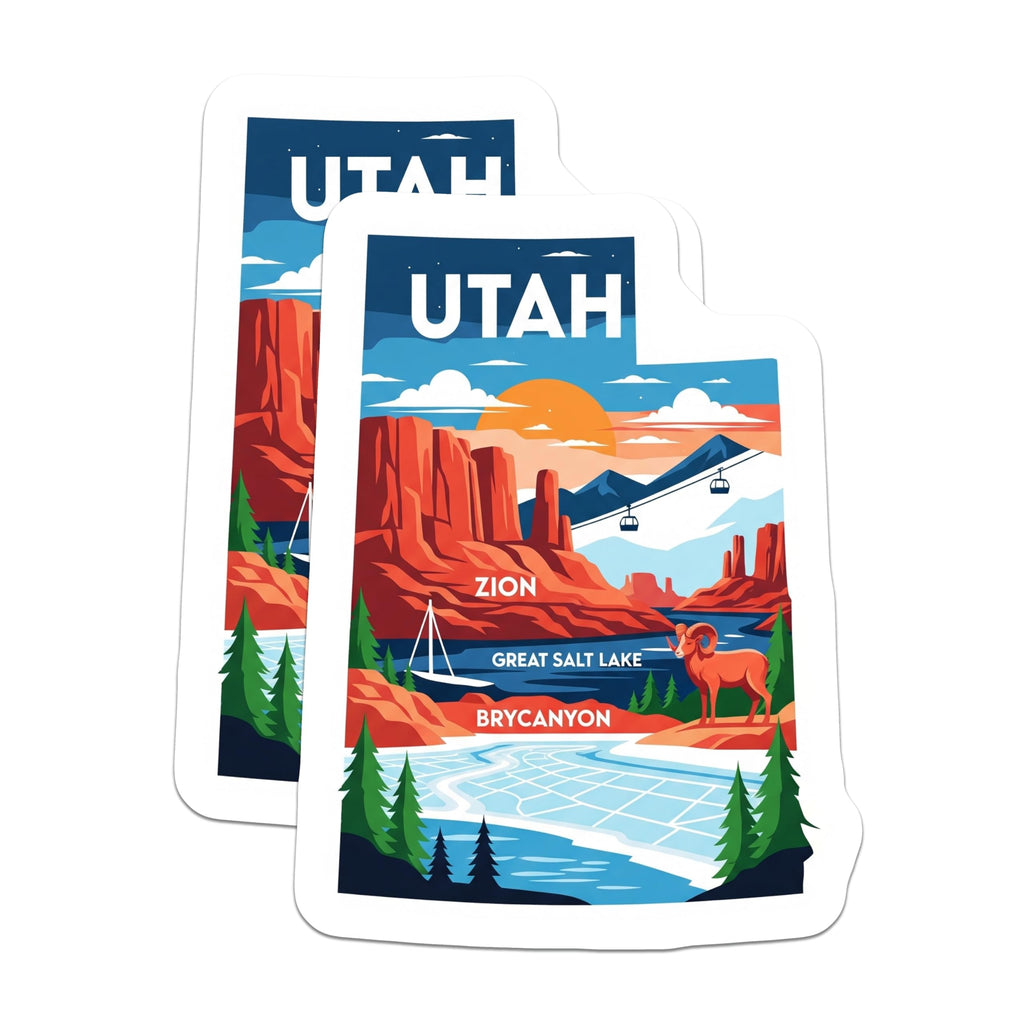 (2 Pack) Utah State Magnets - Zion National Park Souvenir - Great Salt Lake Decor - 5" On Longest Side - Premium Magnet - for Cars, Refrigerators, Toolboxes, Lockers - Made in USA - MAG14304