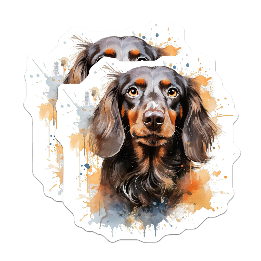 (2 Pack) Long Haired Dachshund Magnets - Watercolor Dog Art - Pet Owner Present Idea - 5 Inches On Longest Side - Thick Durable Magnet - Made in USA - MAG25661