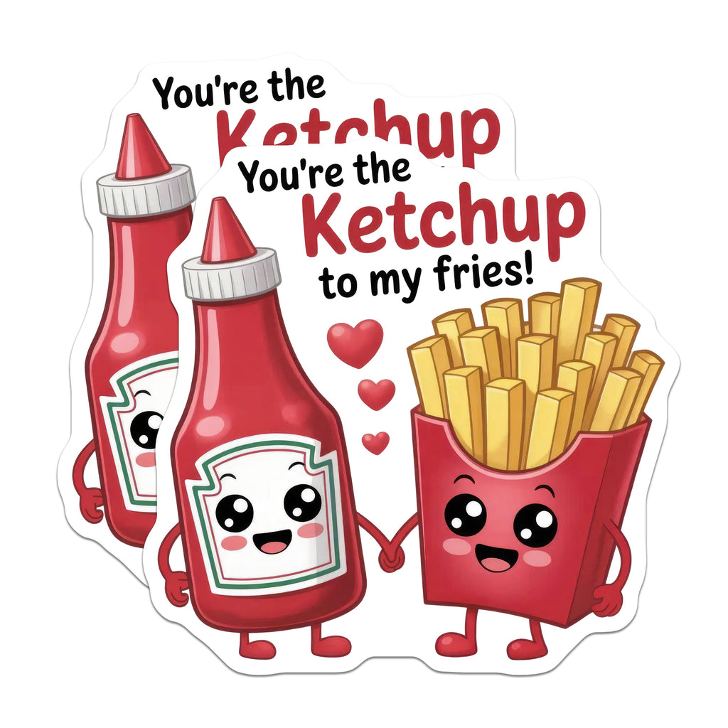 (2 Pack) Ketchup Fries Love Magnets - Funny Food Pun - Romantic Couple Fridge Accent - Best Friend Appreciation Item - 5 Inches On Longest Side - Thick Durable Magnet - Made in USA - MAG38405