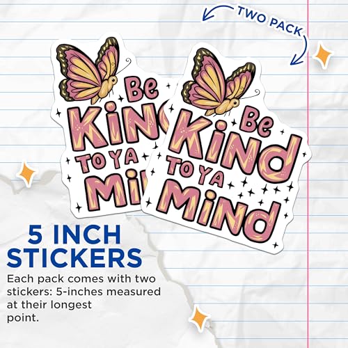 (2 Pack) Be Kind to Ya Mind Stickers - 5" On Longest Side - Sticks to Smooth Flat Surfaces - Made in USA - BMCS8596 - BMCS8596