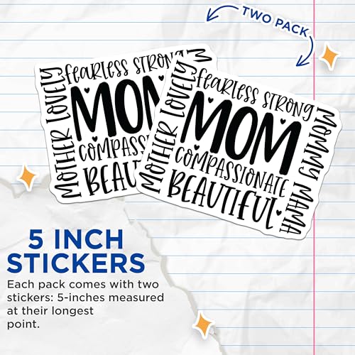 (2 Pack) Mom Stickers - Mother's Day Stickers - Inspirational Stickers for Mom - 5" On Longest Side - Sticks to Smooth Flat Surfaces - Made in USA - BMCS4670