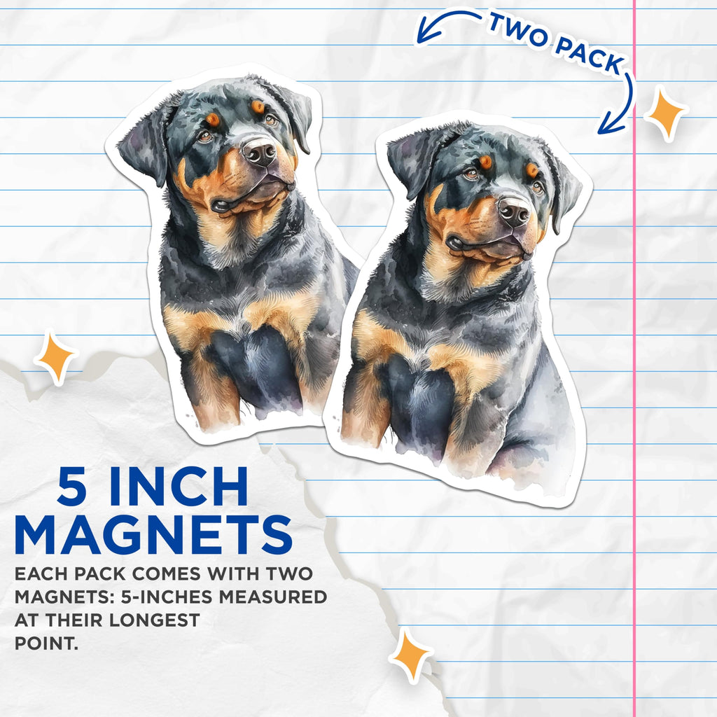 (2 Pack) Rottweiler Magnets - Dog Breed Art - Refrigerator Decor - 5" On Longest Side - Premium Magnet - for Cars, Refrigerators, Toolboxes, Lockers - Made in USA - MAG16162