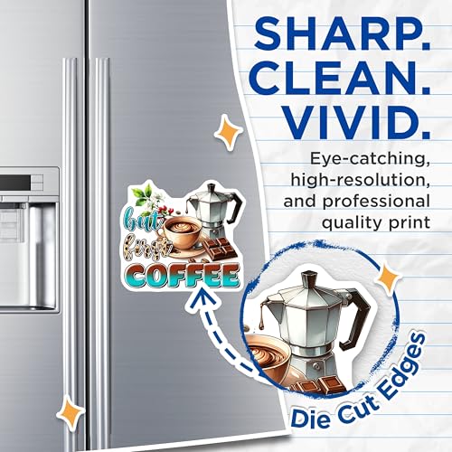 (2 Pack) Funny Coffee Quotes Magnets - Coffee Lovers Decor - But First Coffee Art - 5" On Longest Side - for Cars, Fridges, Toolboxes - Made in USA - MAG7536