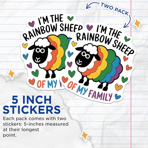 (2 Pack) Rainbow Sheep Stickers - Colorful Sheep Humor - 5" On Longest Side - Sticks to Smooth Flat Surfaces - Made in USA - BMCS9164 - BMCS9164