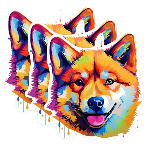 (3 Pack) Shiba Inu Decals - Colorful Dog Art - Laptop Decal - 3 Inches On Longest Side - Easy Peel & Apply - Made in USA - 3MCS0621
