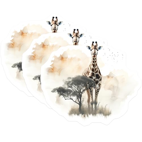 (3 Pack) Giraffe Decals - Safari Animals - Laptop Decals - 3 Inches On Longest Side - Easy Peel & Apply - Made in USA - 3MCS2583